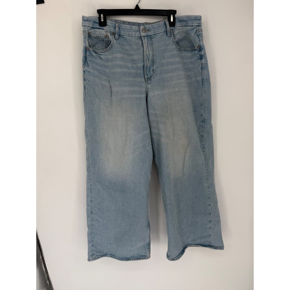 American Eagle Jeans Women 18 Short Light Blue Excellent Curvy Baggy Straight